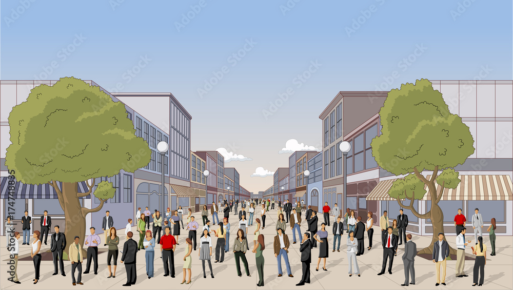 Obraz premium Street of a city with a big group of people