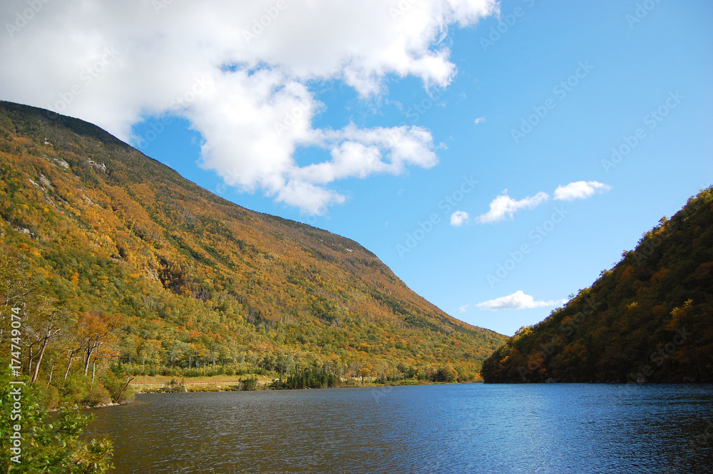 Profile Lake in fall, Franconia Notch State Park, New Hampshire, USA.