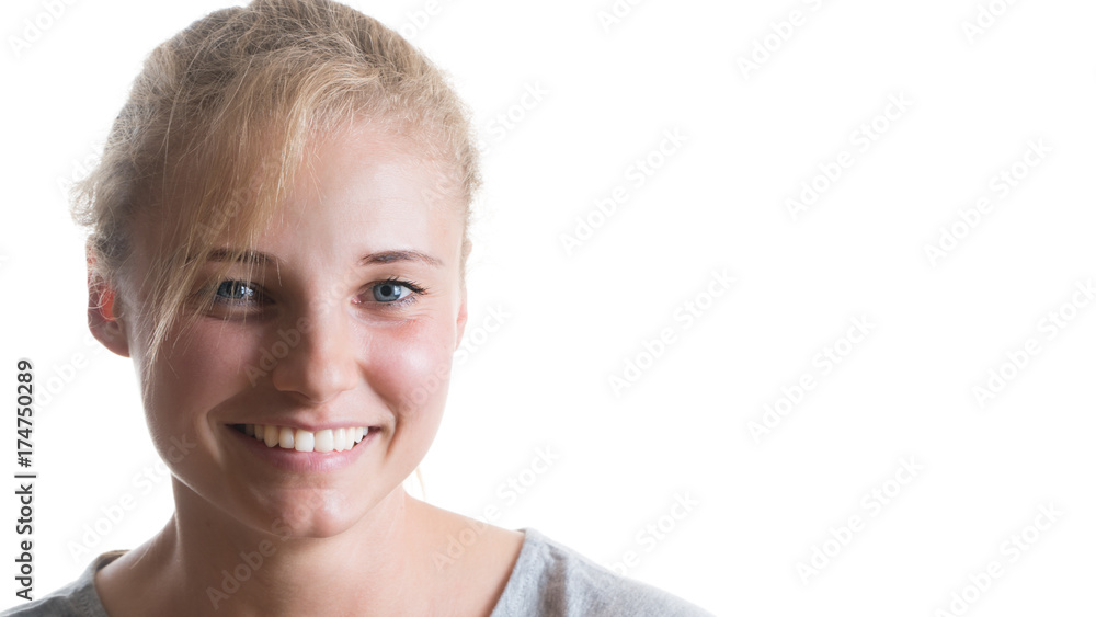 Beautiful girl with a smile on an isolated white background Beautiful girl with a smile on an isolated white background