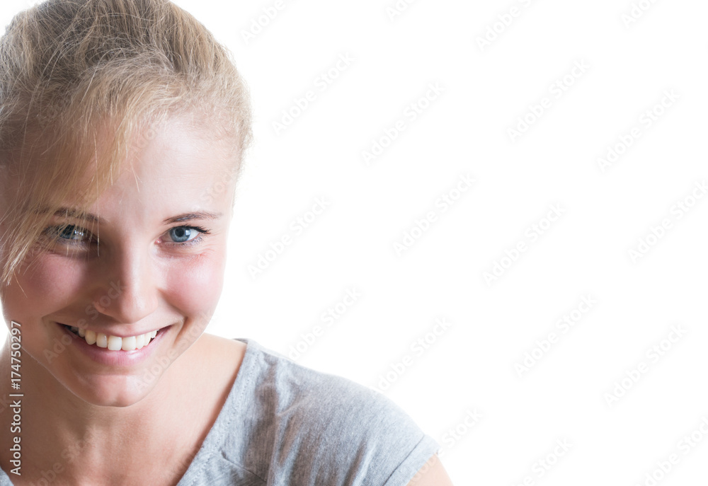 Beautiful girl with a smile on an isolated white background Beautiful girl with a smile on an isolated white background