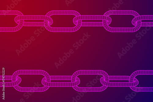 Wireframe BlockChain links. Chain 3d Vector illustration