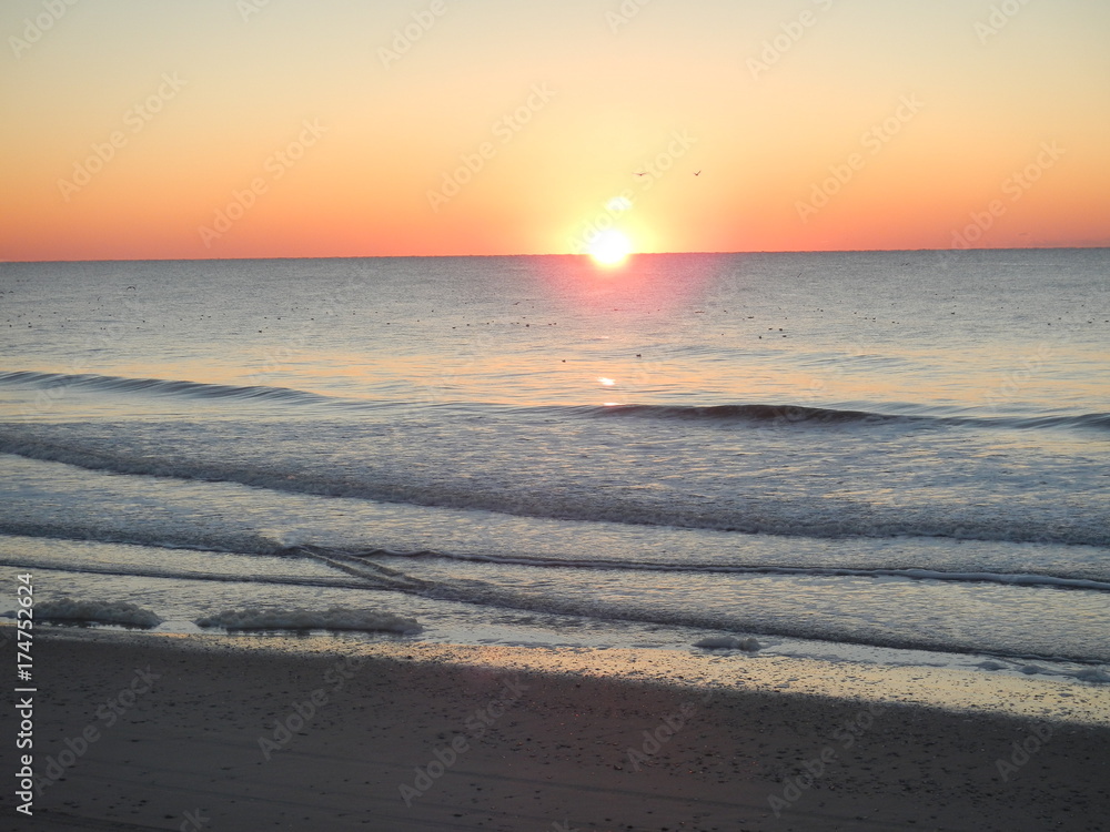 sunrise, sunset, ocean, beautiful, beach, sea, water, sky, foam, waves