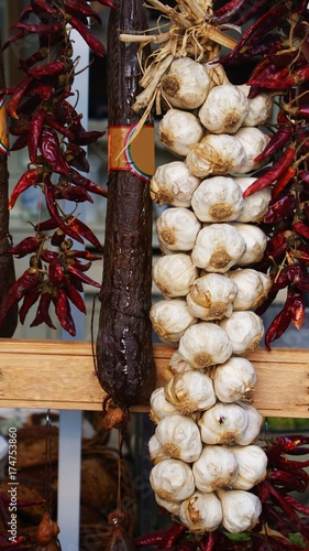 Spicy sausage with garlic and red peppers