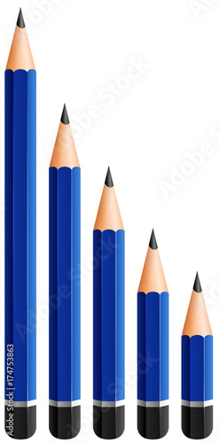 Different sizes of pencils with sharp points