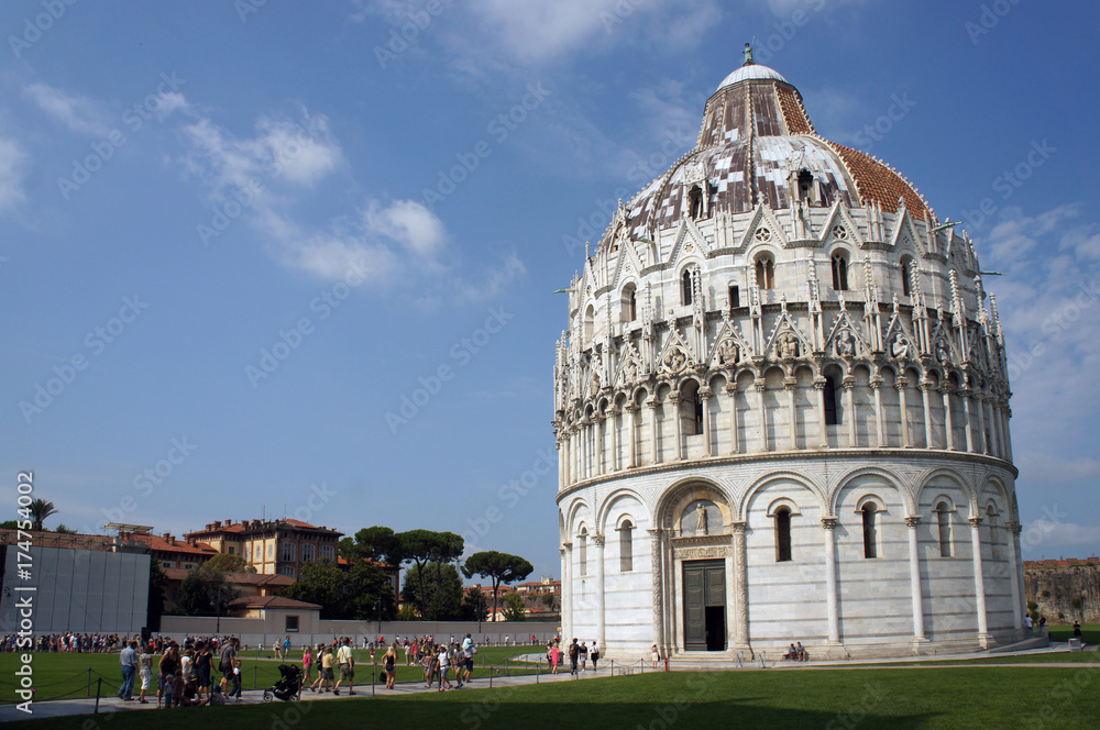 Baptistery of Piza (Pisa) in the Square of Miracles (Piazza dei Miracoli) in Pisa, Italy