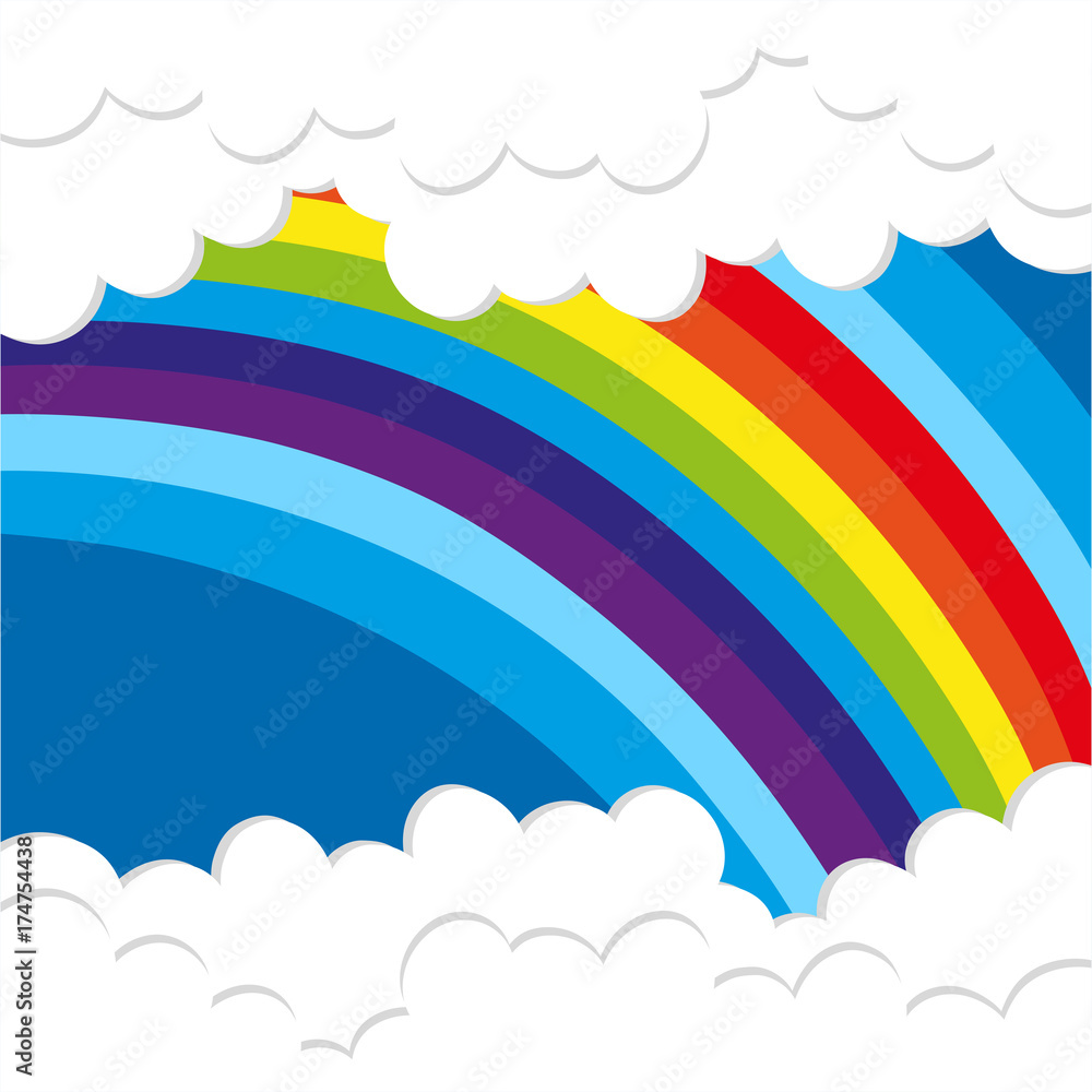 Fototapeta premium Rainbow background with fluffy clouds