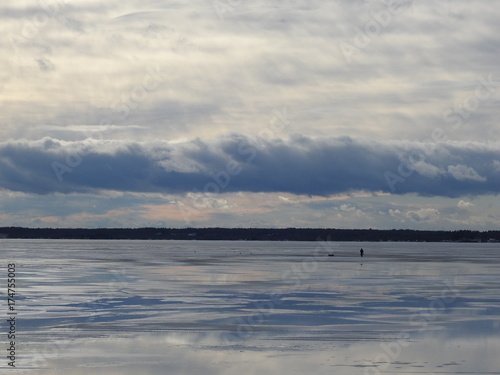 Ice  ice fishing  frozen  lake  Saratoga  pretty  clouds  water  sky