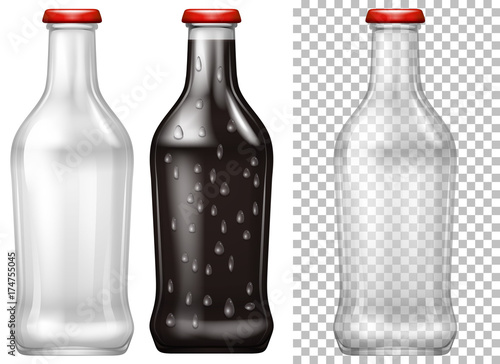 Glass bottles with and without drink