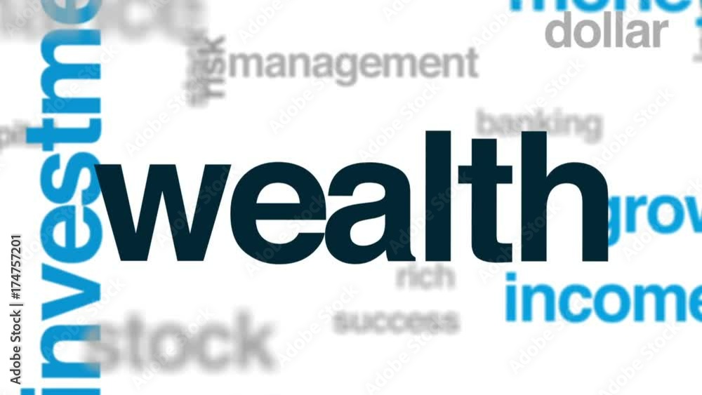 Wealth animated word cloud, text design animation. Wealth animated word cloud, text design animation.