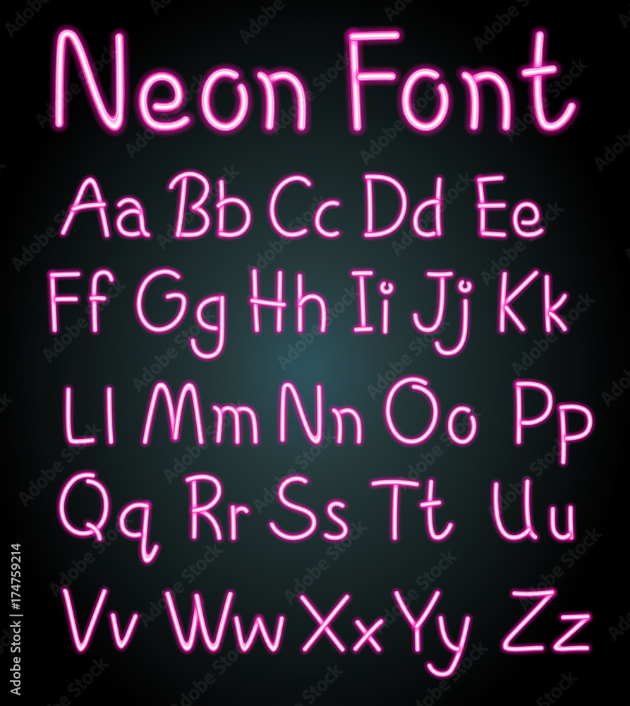 Neon font design for English alphabets Neon font design for English alphabets