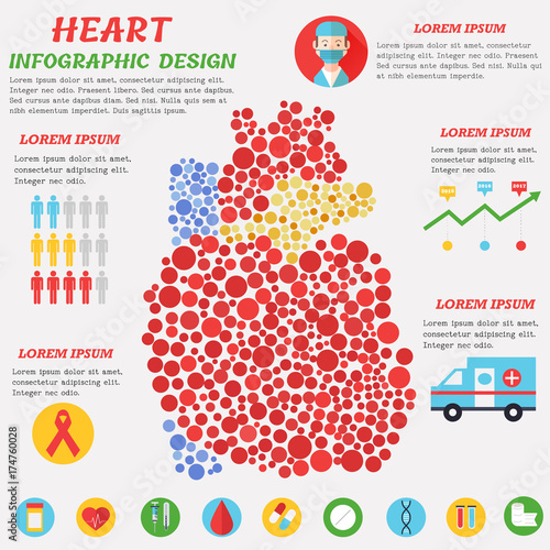 Heart infographic poster with symbols, text and graphic