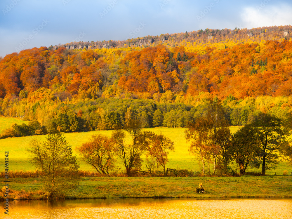 Autumnal landscape with colorful trees. Czech-Saxon Switzerland, Czech Republic.