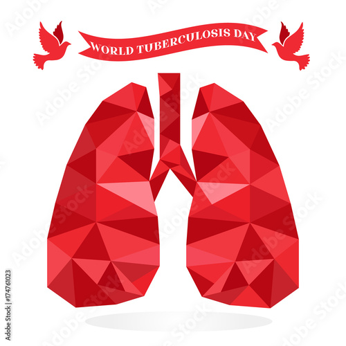World Tuberculosis Day poster with lungs and ribbon.