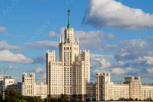 Photography Stalin skyscraper on square of the red gate in moscow Russia.