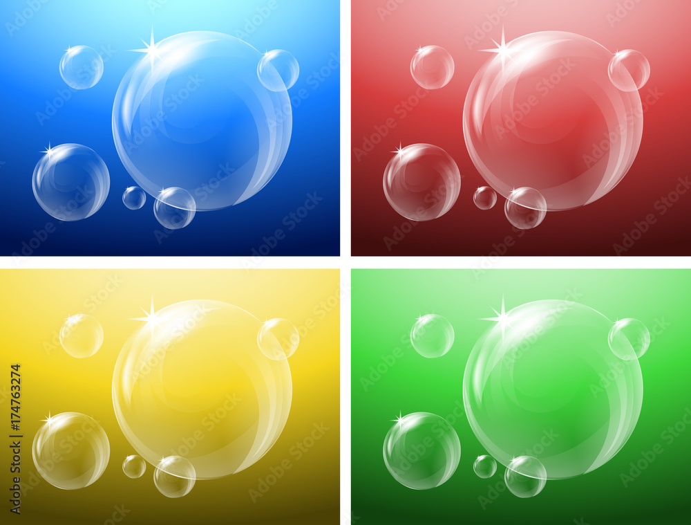 Four backgrounds with bubbles floating