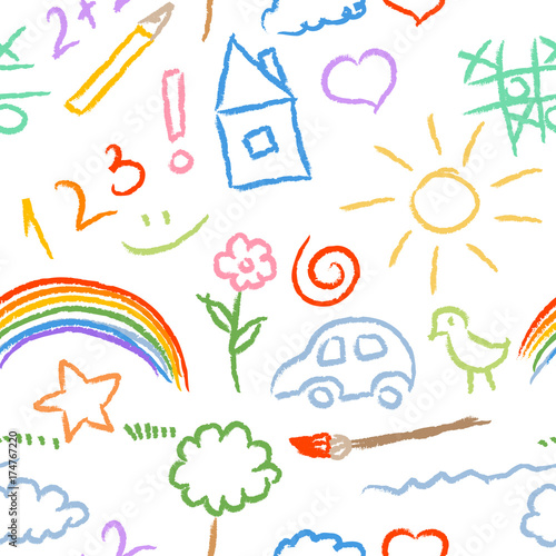 children doodle sketch seamless pattern vector