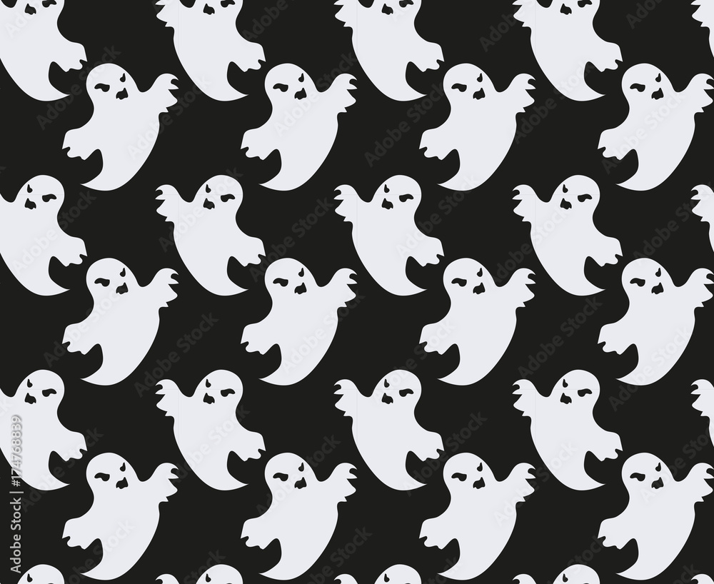 Fototapeta premium Ghost seamless pattern. Scary spirit repeating texture. Halloween endless background. Vector illustration