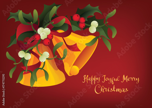 Christmas seasonal greeting card A Holly Jolly Merry Christmas and jingle bells