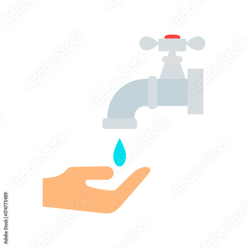 Water tap with drop bathroom ico process savings hygiene clean household washing cleaning beauty vector illustration