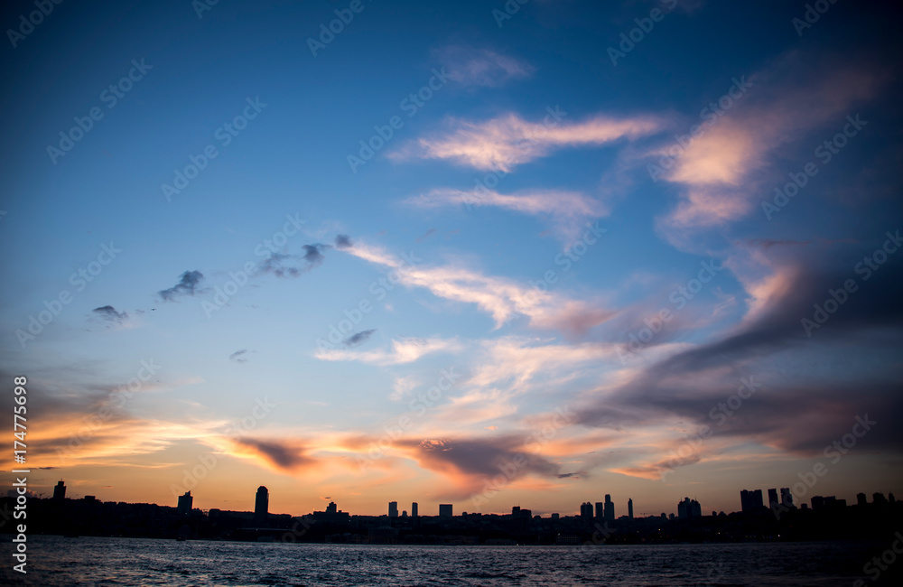 Beautiful sky Istanbul city silhouette and beautiful sky while sun is going down