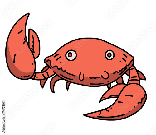 Happy crab cartoon hand drawn image. Original colorful artwork, comic childish style drawing.