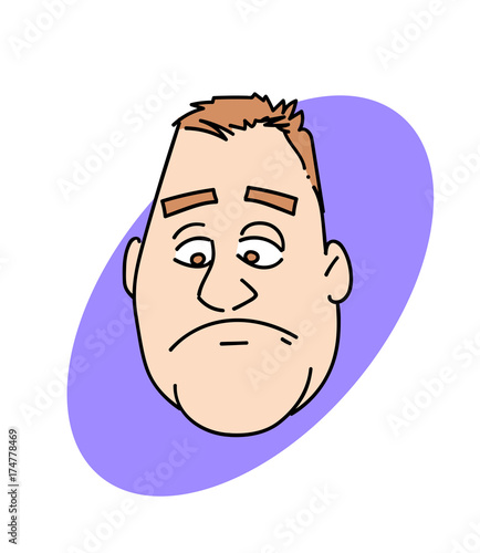Sad face cartoon hand drawn image. Original colorful artwork, comic childish style drawing.