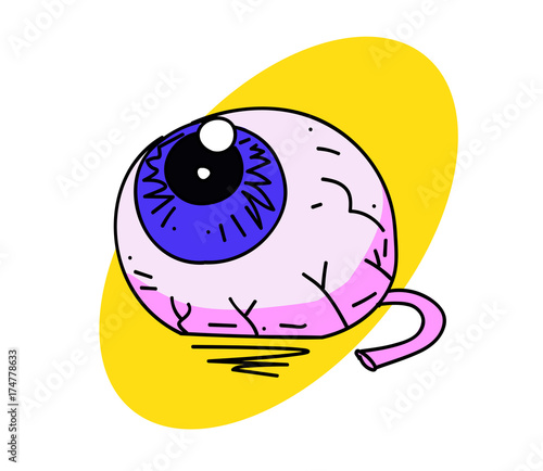 Eyeball cartoon hand drawn image. Original colorful artwork, comic childish style drawing.