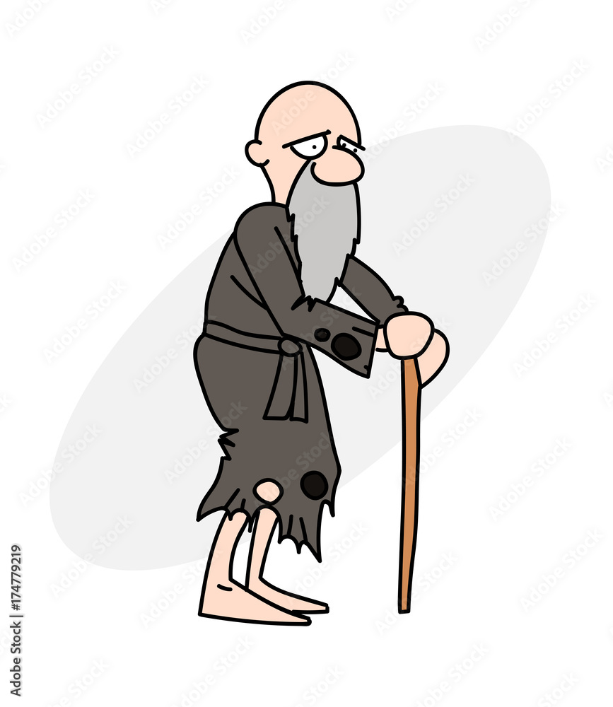 Old man in poor clothes cartoon hand drawn image. Original colorful  artwork, comic childish style drawing. Stock Vector | Adobe Stock