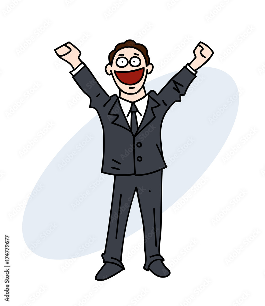 Happy man in suit cartoon hand drawn image. Original colorful artwork,  comic childish style drawing. Stock Vector | Adobe Stock