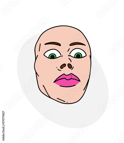 Mean female face cartoon hand drawn image. Original colorful artwork, comic childish style drawing.