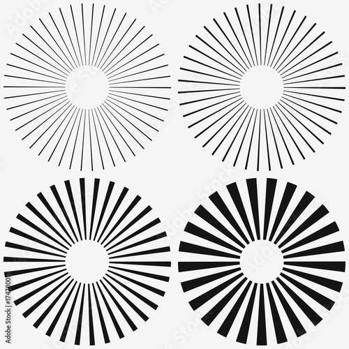 Sunburst element. Starburst  radial stripes. Set of ray  beam. Vector illustration.