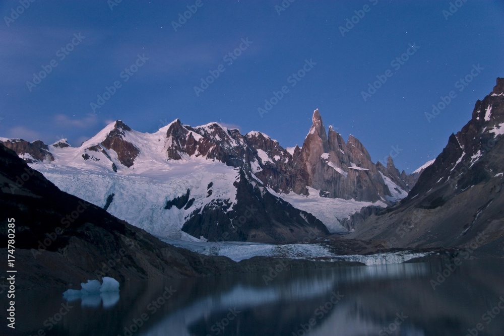 Mt Cerro Torre underneath a starry sky, Parque Nacional Los Glaciares, Los Glaciares National Park, Patagonia, Argentina, South America