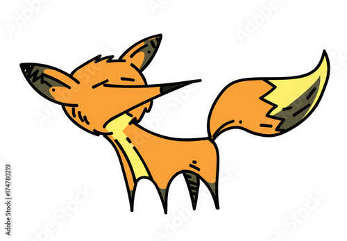 Fox cartoon hand drawn image. Original colorful artwork, comic childish style drawing.