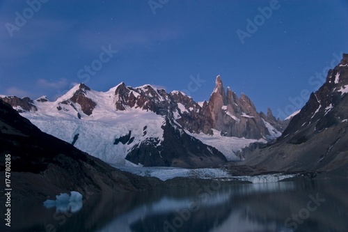 Mt Cerro Torre underneath a starry sky, Parque Nacional Los Glaciares, Los Glaciares National Park, Patagonia, Argentina, South America