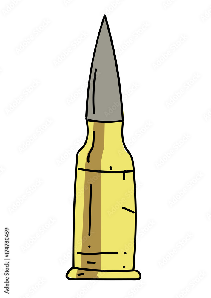 Bullet cartoon hand drawn image. Original colorful artwork, comic