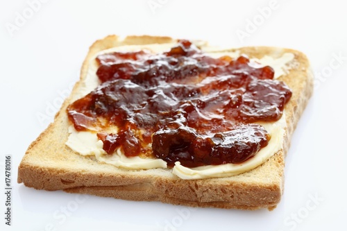 Slice of toast, toasted slice of bread, with rosehip and apple jam