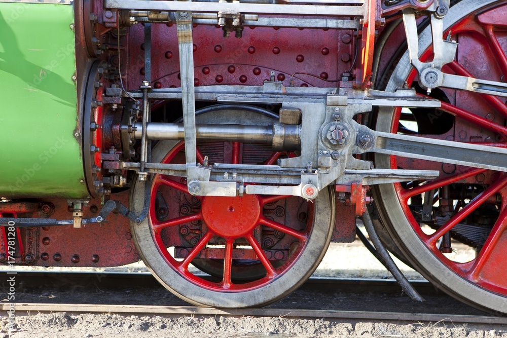 Drive wheels of a historic steam locomotive