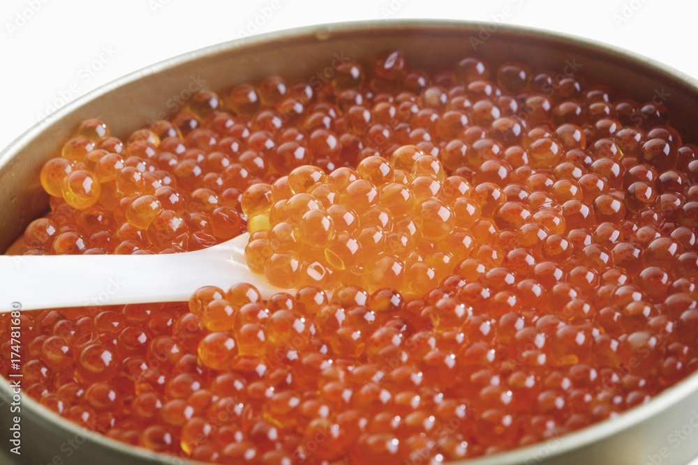Can of trout caviar with a mother of pearl spoon Can of trout caviar with a mother of pearl spoon