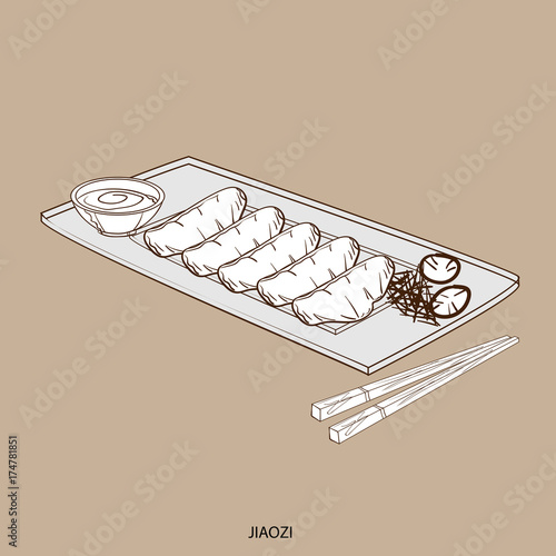 food object jiaozi hand drawing