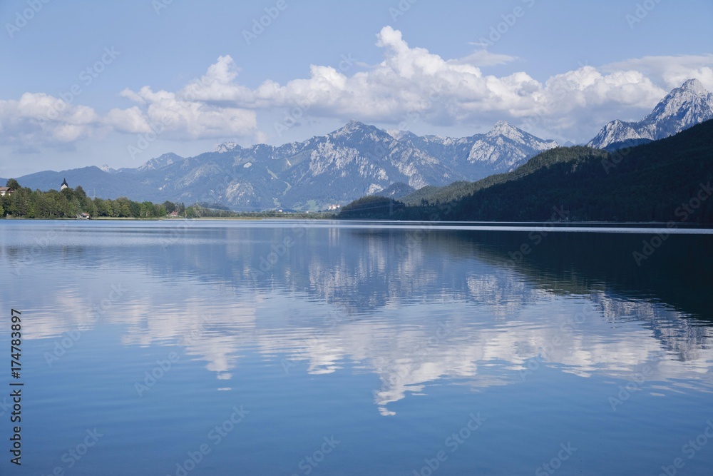 Weissensee Lake near Fuessen, Upper Allgaeu, Upper Bavaria, Bavaria, Germany, Europe