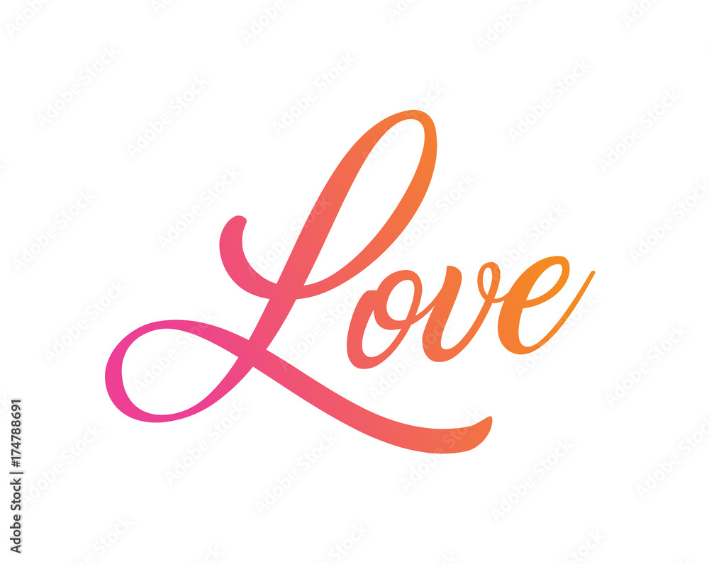 gradient pink to orange isolated hand writing word LOVE gradient pink to orange isolated hand writing word LOVE