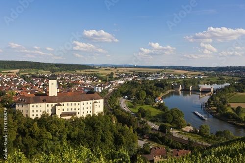 View towards Schloss Horneck Castle, Castle of the Teutonic Order, and Gundelsheim, Odenwald, Baden-Wuerttemberg, Germany, Europe, PublicGround, Europe