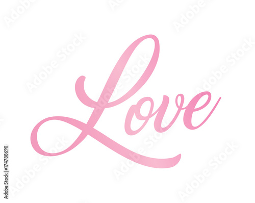 Gradient pink isolated hand writing word LOVE