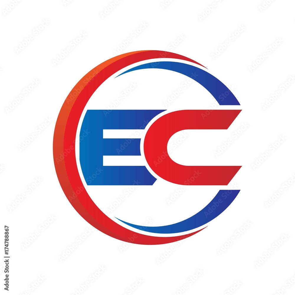 ec logo vector modern initial swoosh circle blue and red