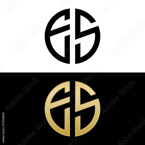 es initial logo circle shape vector black and gold photo