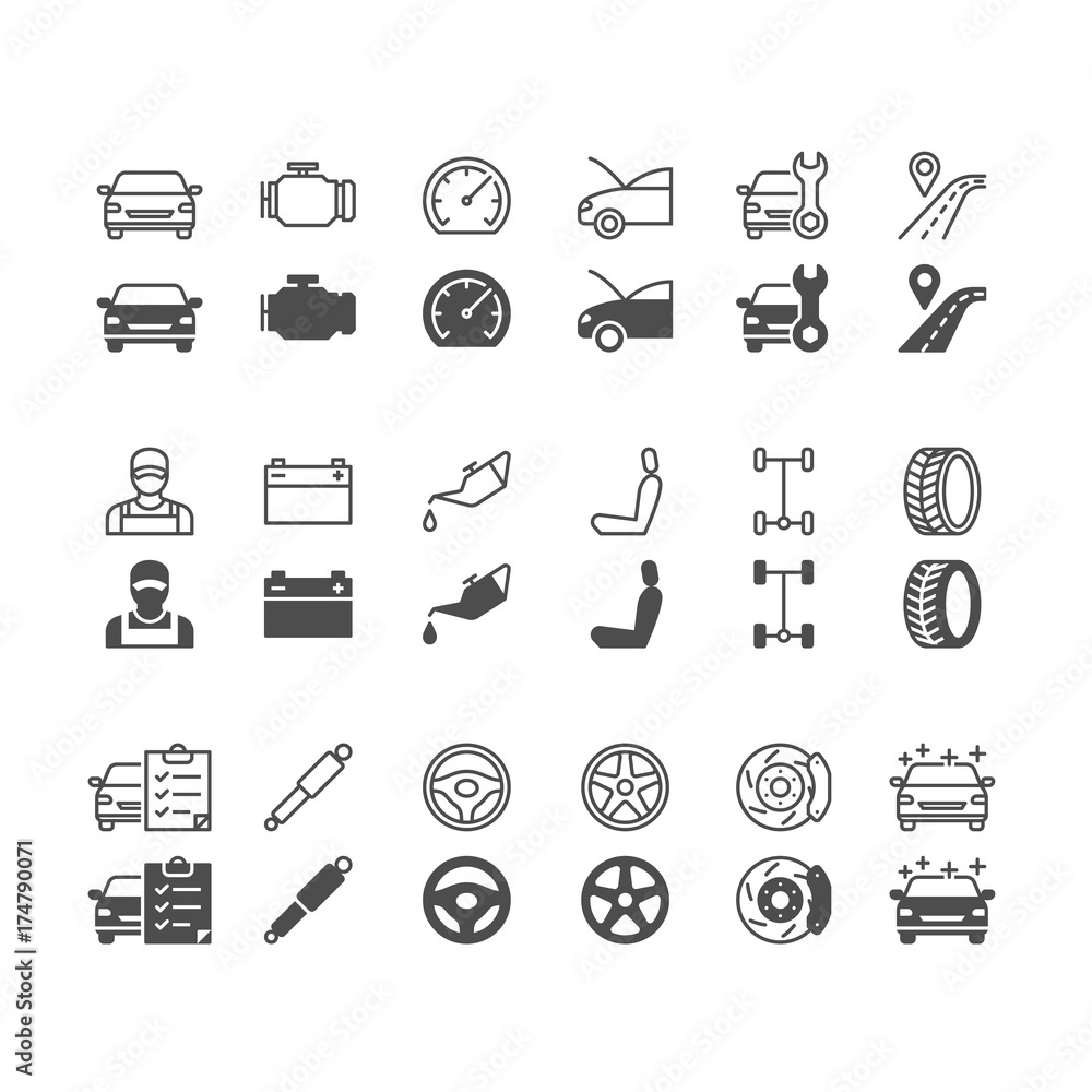 Auto service icons, included normal and enable state. - obrazy, fototapety, plakaty 