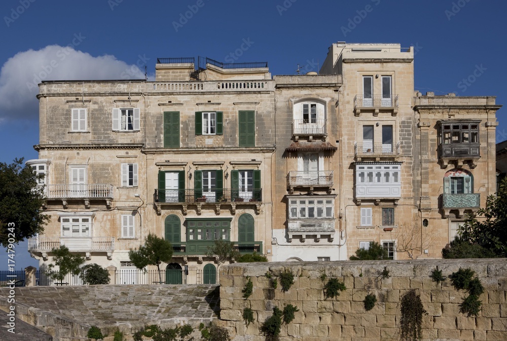 Characteristic house on Windmill Street, Valletta, Malta, Europe