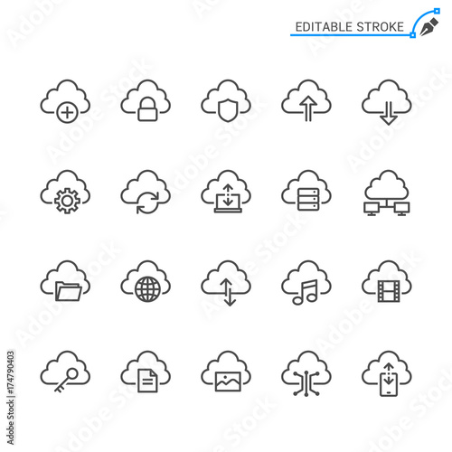 Cloud computing thin icons. Editable stroke. Pixel perfect.