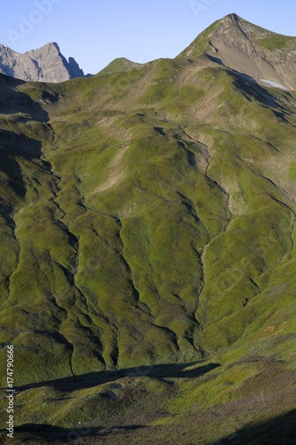 Mountainslope with drainage creeks, Hinterhornbach, Lechtal, Ausserfern, Tyrol, Austria, Europe photo