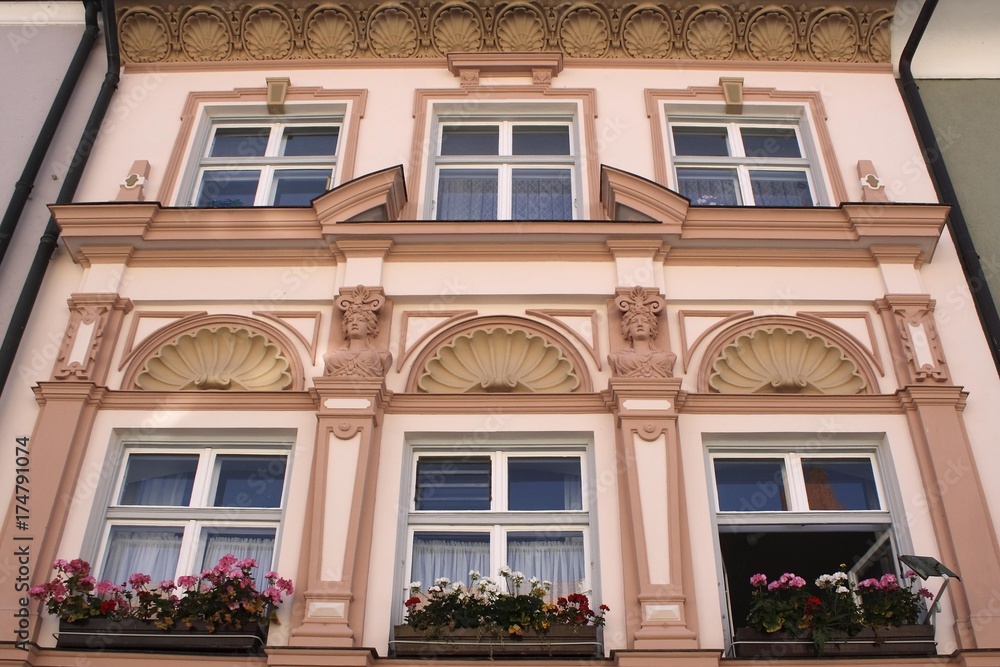 Windows and facade in the historic centre of Kaufbeuren, Bavaria, Germany, Europe